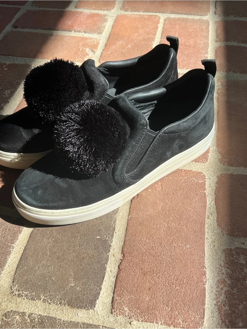 Tory Burch Black Slip-On Pom Pom Platform Sneakers with Cream Sole